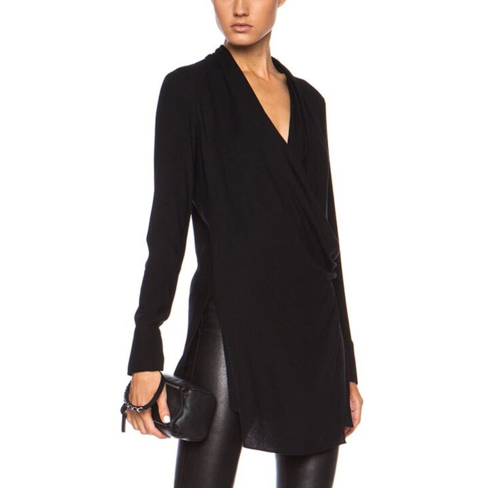 Helmut Lang Black Fold Over Draped Viscose-Blend Top
